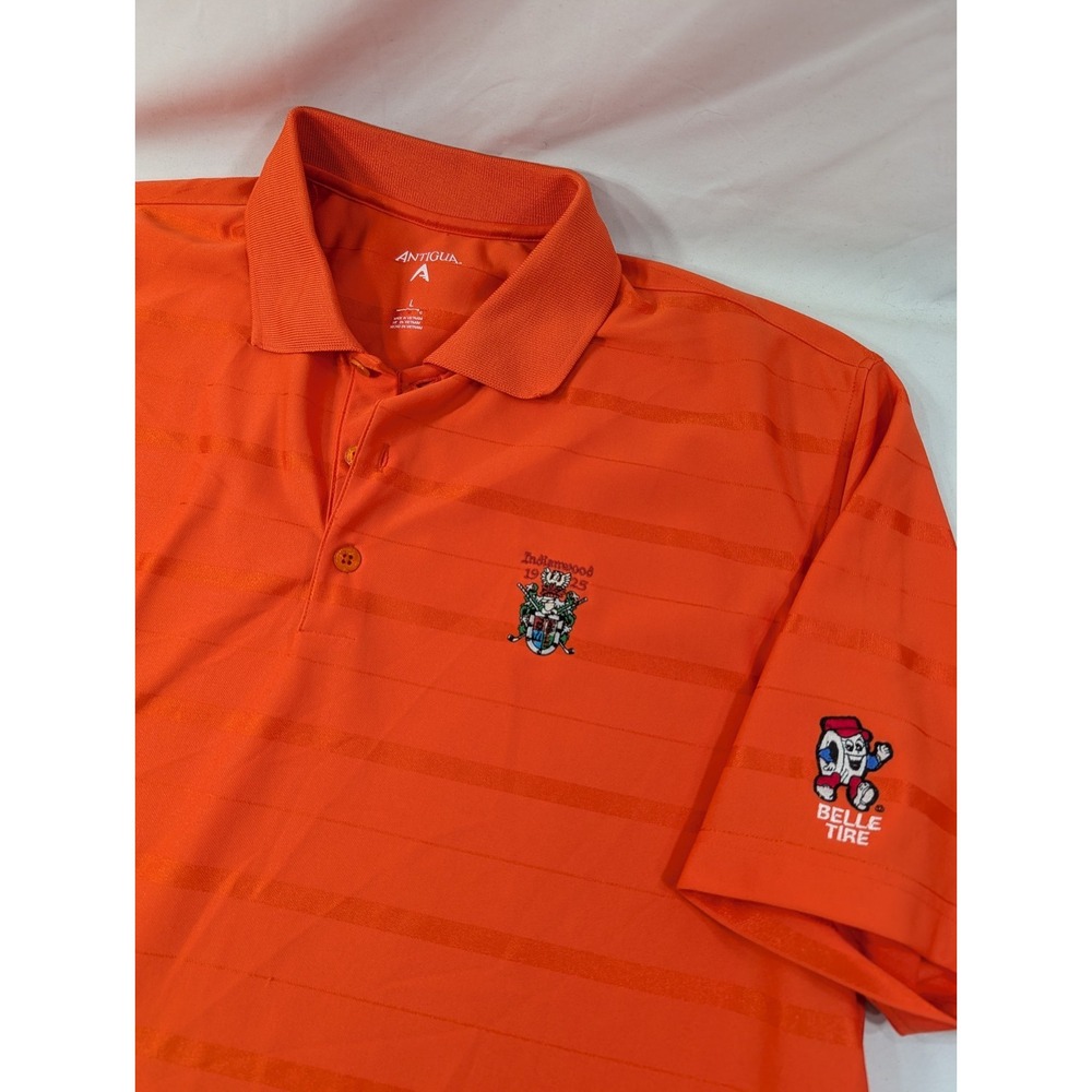 Antigua Polo Shirt Men L Orange Indian Wood Golf Short Sleeve Performance